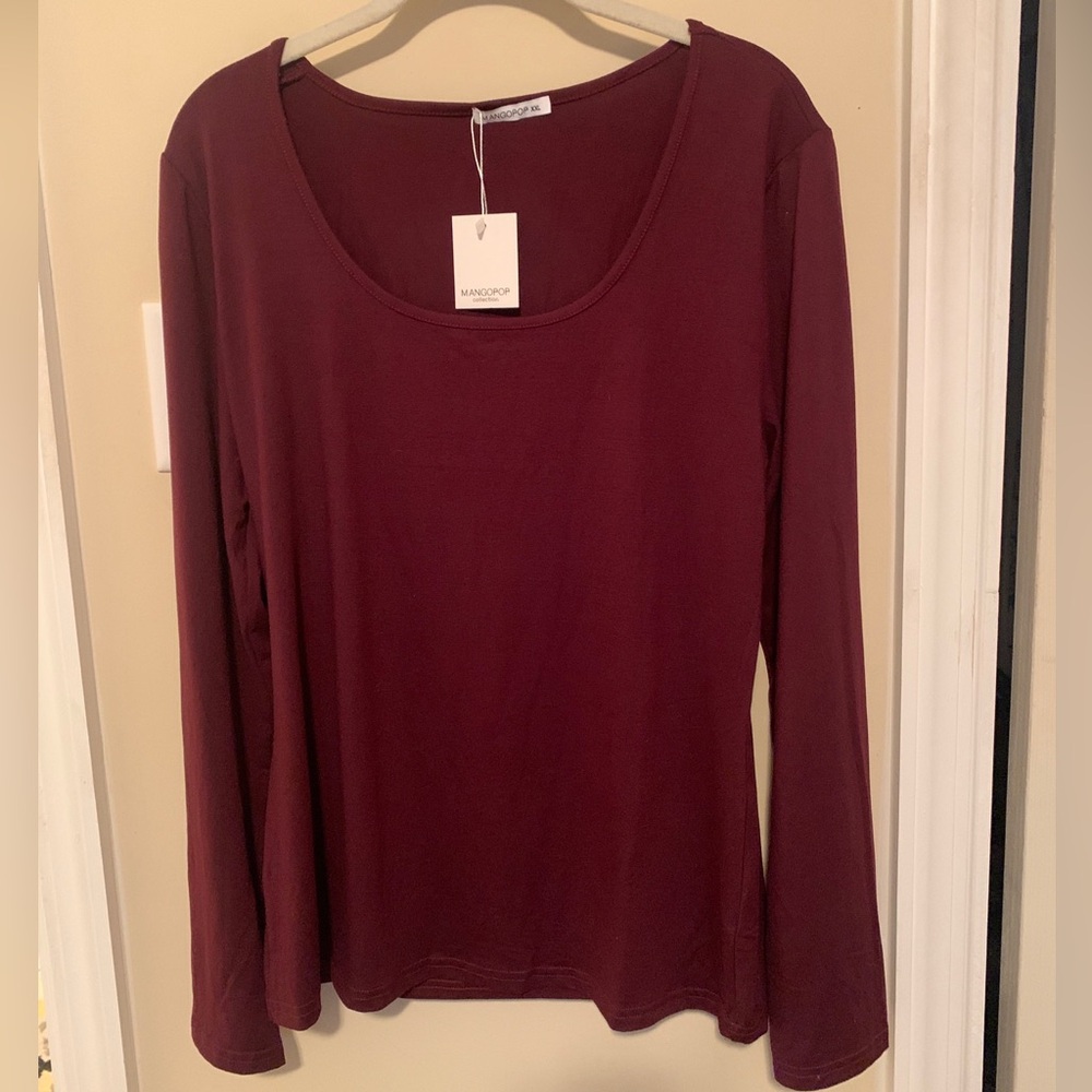 MANGOPOP Long Sleeve  Scoopneck Shirt Burgundy / Wine NEW NWT Size XXL